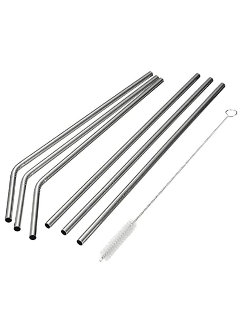 Reusable stainless steel drinking straws, eco-friendly + cleaning brush, suitable for summer parties, birthdays, smoothies, milk, and juice. Silver color,6-pack. - Image 2